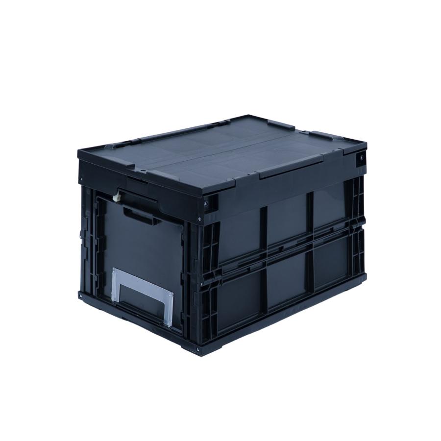 松本産業 折りたたみコンテナ フタ付き 50L 1面扉付き ブラック