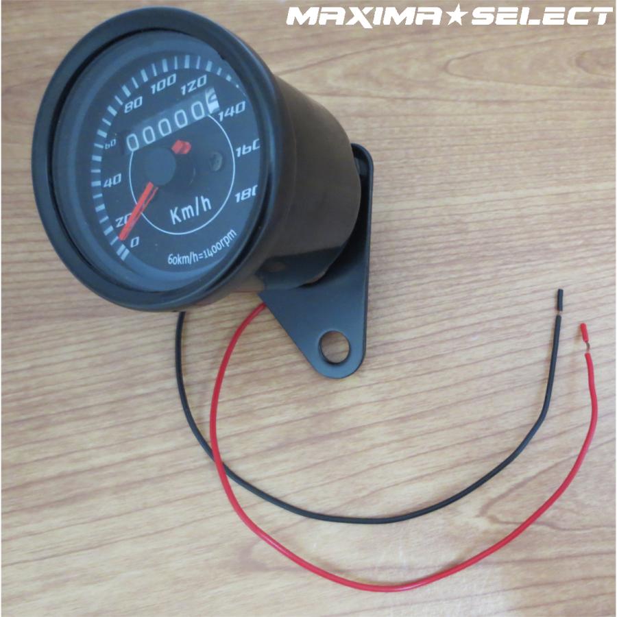 スピードメーター 180km 機械式 12V ブラック メッキ仕上げ 汎用