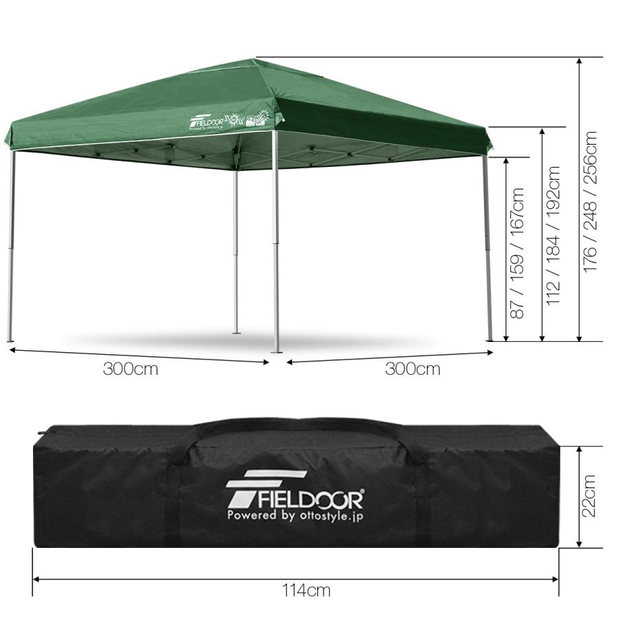 FIELDOOR（フィールドア） タープテント 3m センターロック 簡単設置
