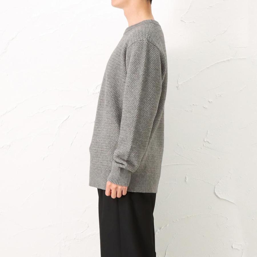 NAVY ニット セーター メンズ クルーネック 無地 バスケット編み