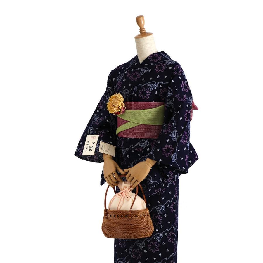 浴衣 有松 鳴海 手絞り 数量限定 特別価格 花つなぎ 濃紺 有松絞り