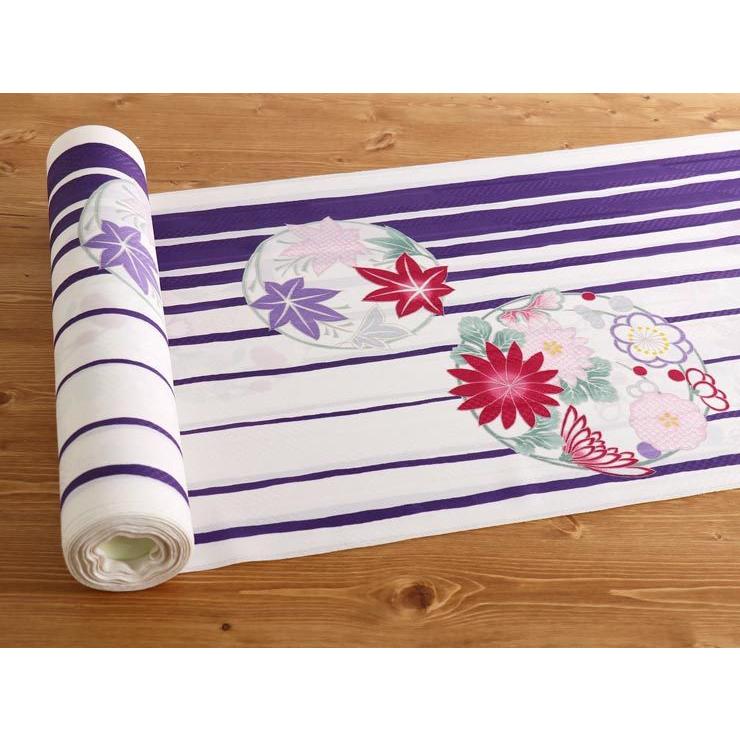 セオα] 浴衣 反物 縞に花丸（オフシロ×紫/SYU5120）夏着物 東レセオα