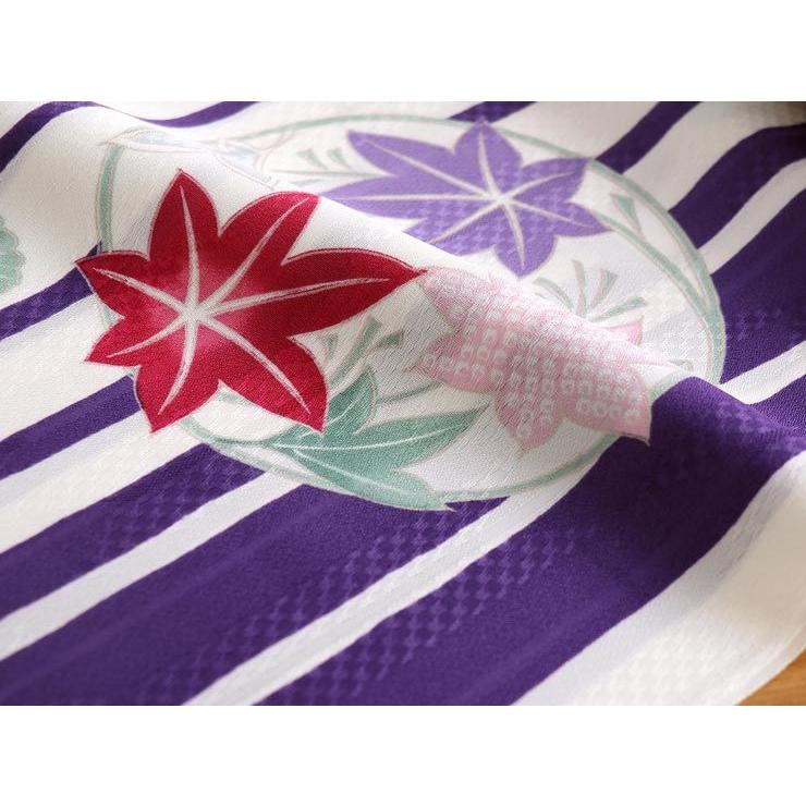 セオα] 浴衣 反物 縞に花丸（オフシロ×紫/SYU5120）夏着物 東レセオα