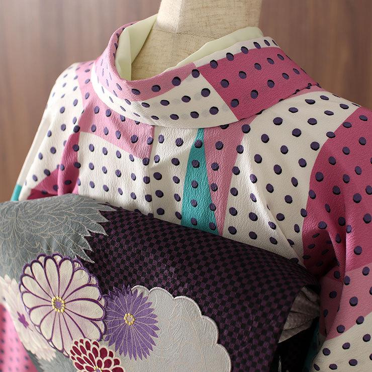 撫松庵 洗える着物 小紋 お仕立て上がり 袷 プレタ ブロックドット