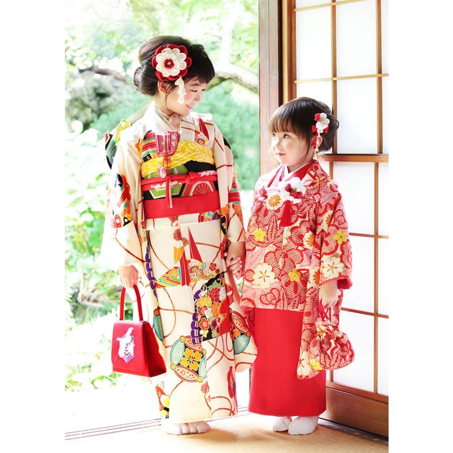 七五三 着物 7歳 フルセット 7才用 「紅一点」 女児着物セット 正絹