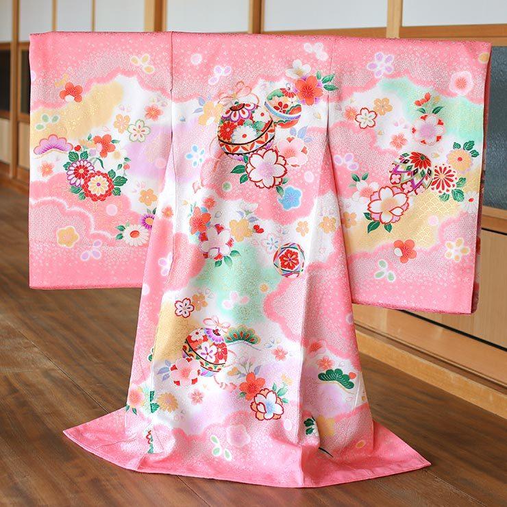 お宮参り 着物 赤ちゃん 女の子 初着 産着 雲取りに鈴 ピンク 正絹