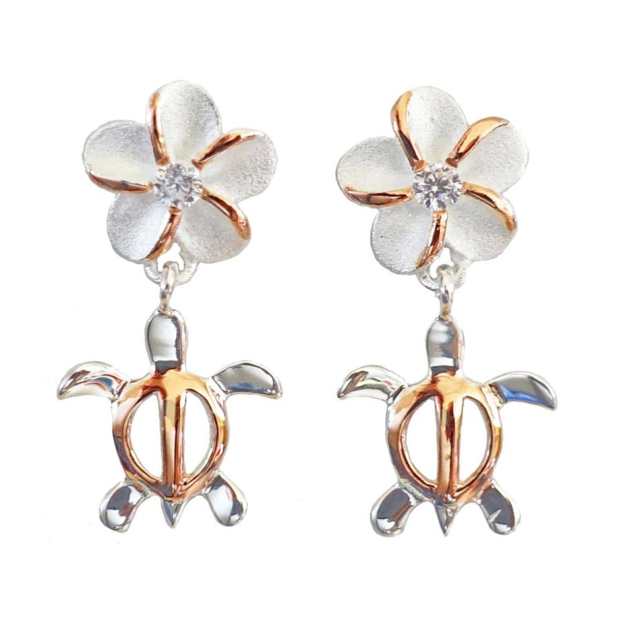 ハワイアンジュエリー ピアス ゆれる ホヌ (ウミガメ)とプルメリア