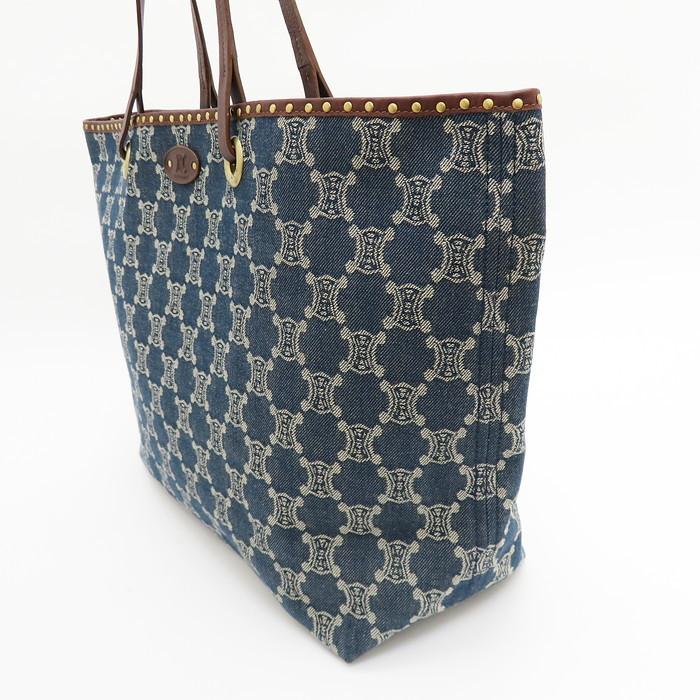 CELINE（セリーヌ） マカダム柄 トートバッグ デニム/レザー ネイビー