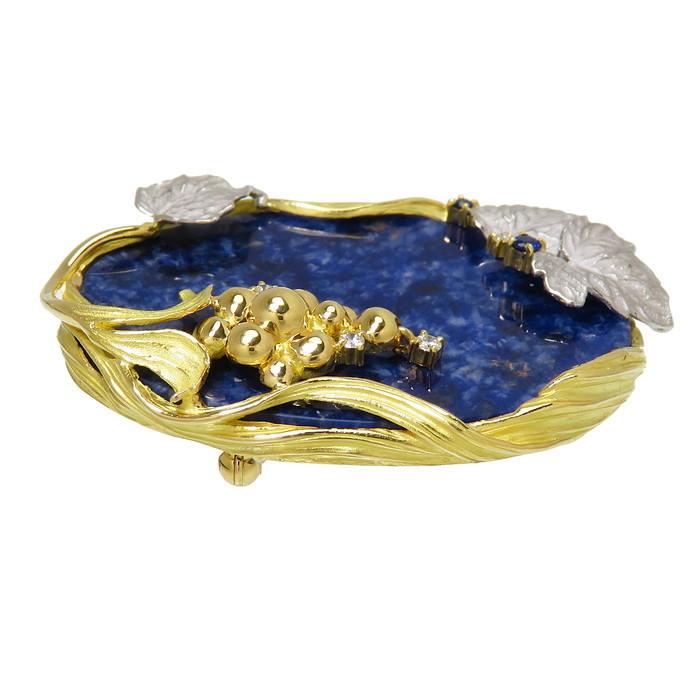 石川暢子 アズタイム ブローチ兼用 葡萄 ラピスラズリ ダイヤモンド