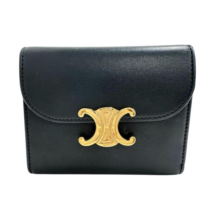 CELINE（セリーヌ） トリンオフ 三つ折り財布 レザー 黒 レディース