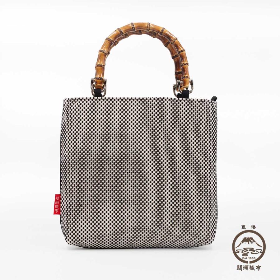 刺し子 手提げバッグ バンブー 竹製持ち手 白黒 黒 スクエア 祭り用品