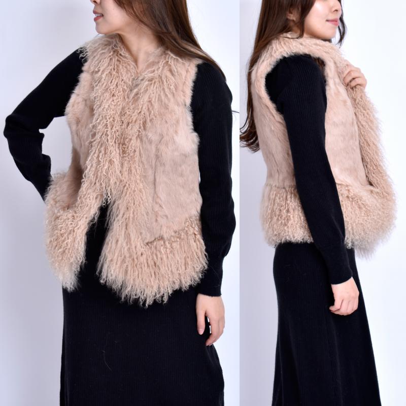 MGSABLE ファー ベスト レディース ラビット チベットラム ピンク