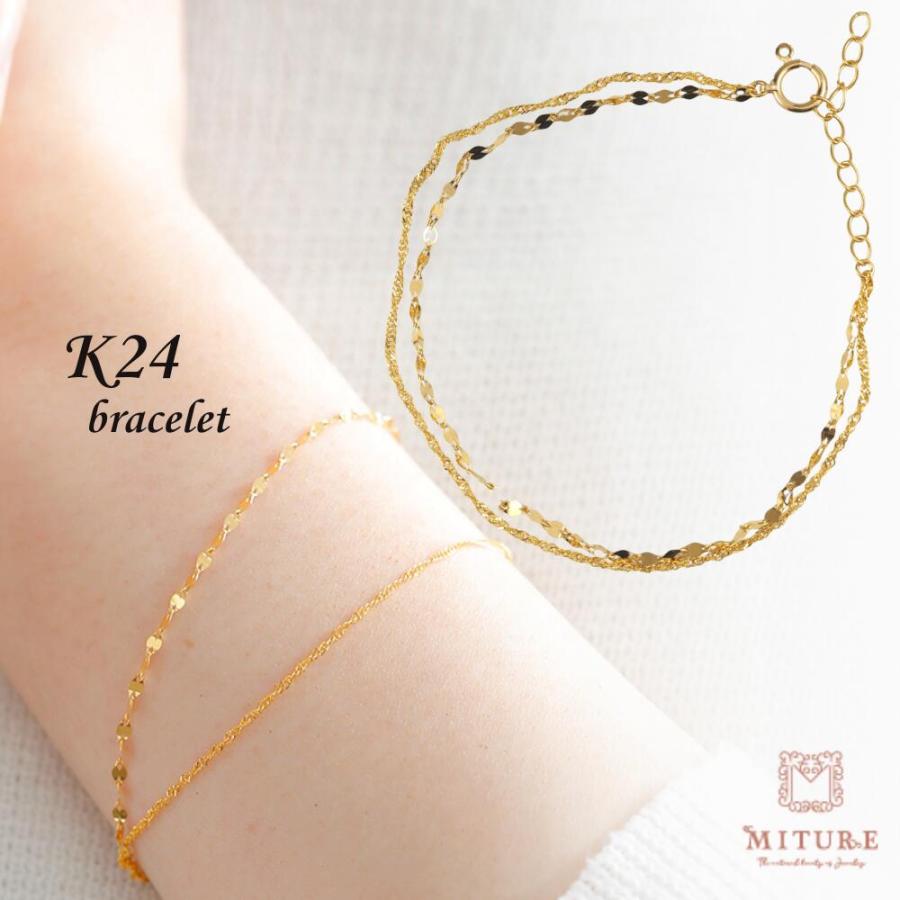 24金 ブレスレット 純金 k24 2連 18cm ペタルゴールド チェーン