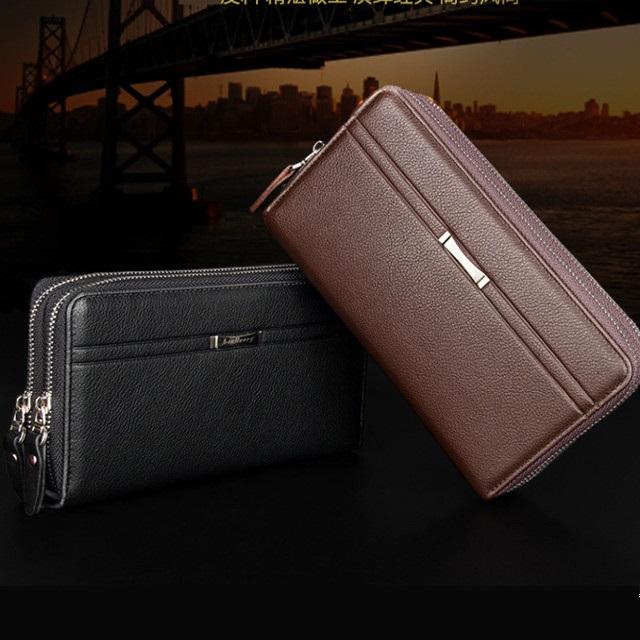 財布 メンズ 長財布 大容量 ダブルファスナー PUレザー 2色 ブラック