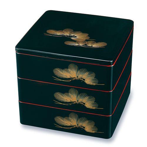 みよし漆器本舗 紀州塗り 7寸 三段 重箱 黒内朱 若松 運動会 大型