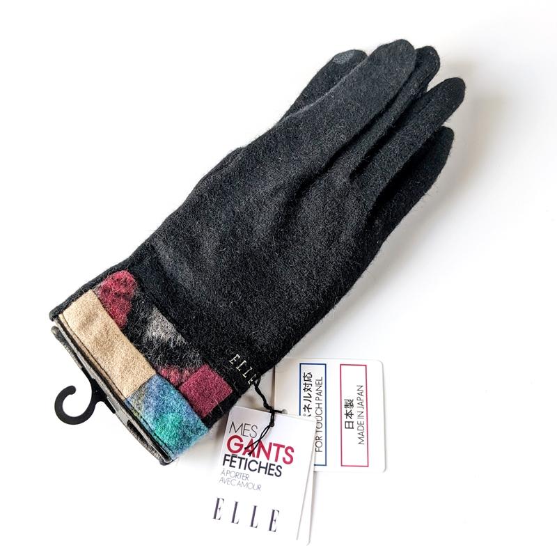 ELLE エレ 手袋 グローブ 黒 チェック タッチパネル対応 : みあれる
