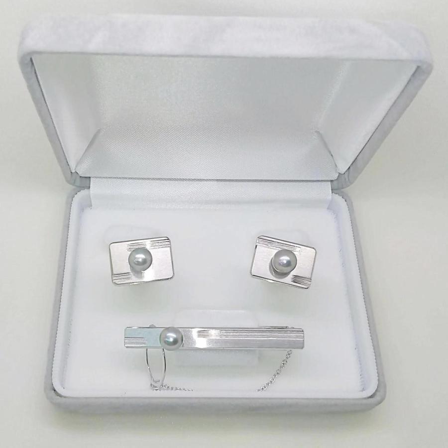 真珠のカフスセット（黒真珠） ネクタイピン タイピン ネクタイ止め