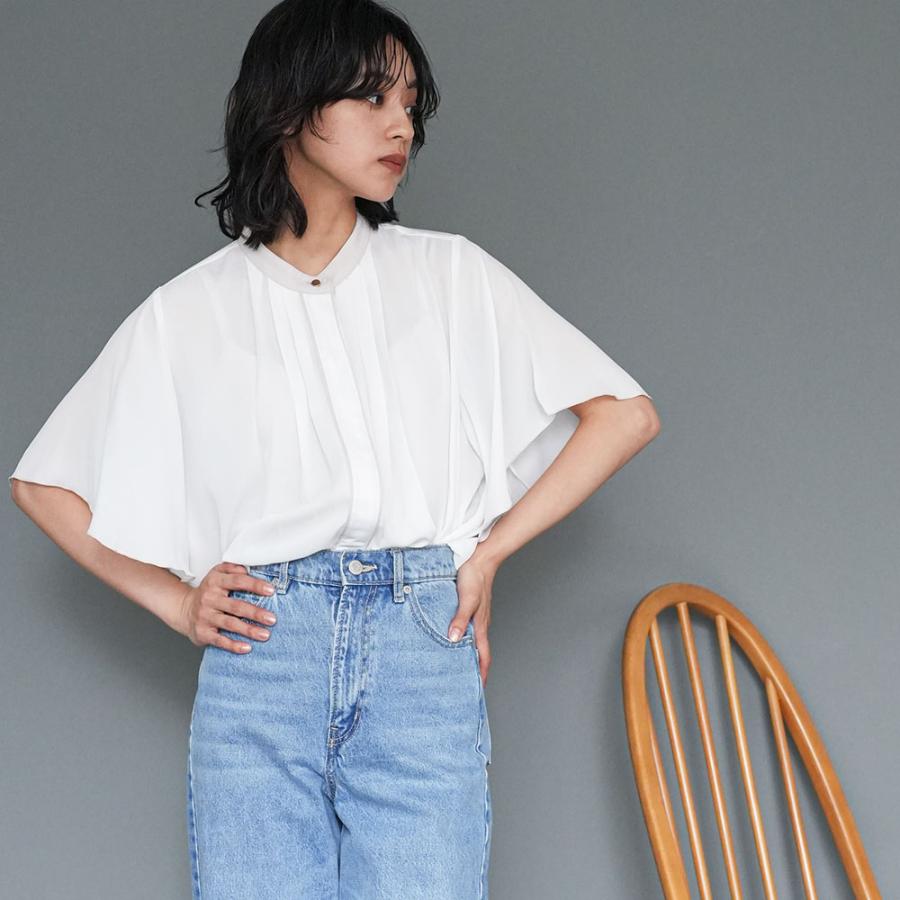 フロントタックバイカラーブラウス レディース トップス シャツ (郵2