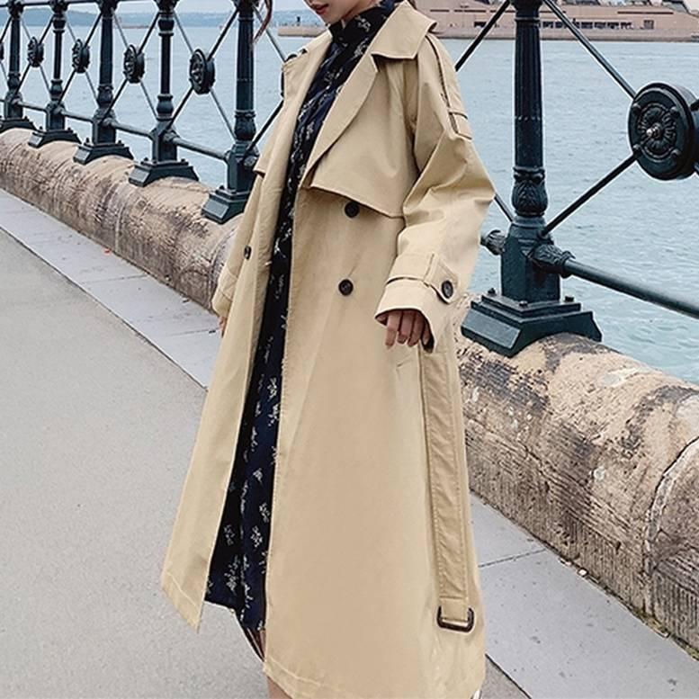 レディース ダブルブレストワイドトレンチコート ロングコート