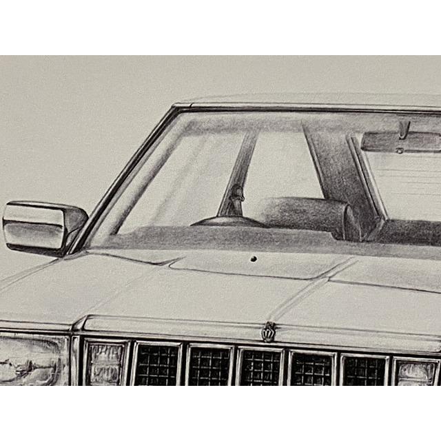 トヨタ TOYOTA 120クラウン【鉛筆画】名車 旧車 イラスト A4サイズ 額