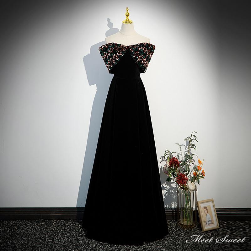 カラードレス 編み上げ ブラック ベルベット 黒 オフショルダー ロング
