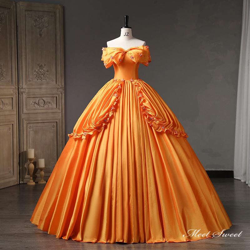 カラードレス オレンジ オフショルダー ロングドレス 結婚式 二次会