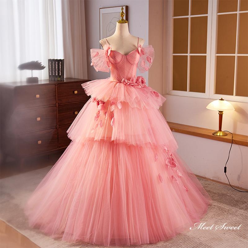 カラードレス プリンセスドレス ピンク チュール パーティードレス