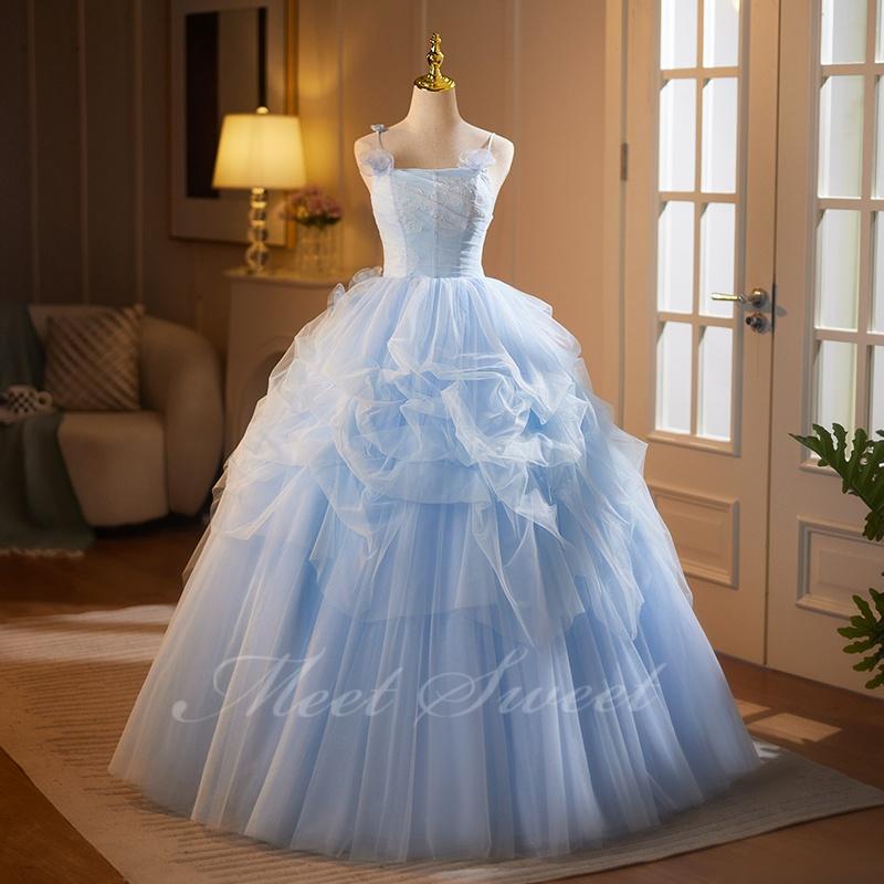 カラードレス ライトブルー ノースリーブ 演奏会 発表会 二次会 花嫁