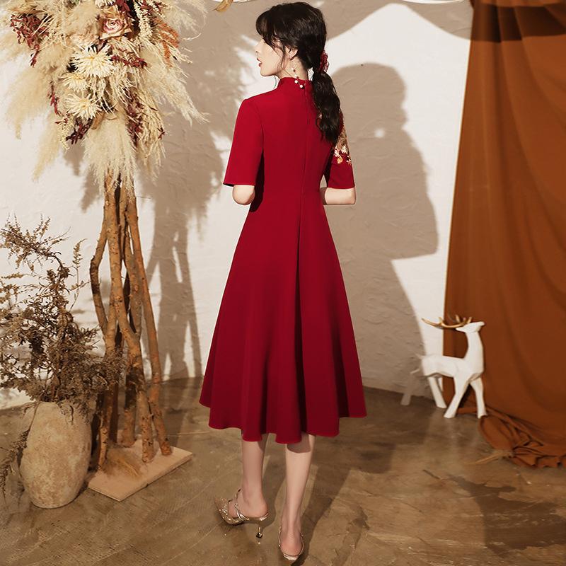 パーティドレス チャイナ風 ワンピース レディース 半袖 ミモレ丈