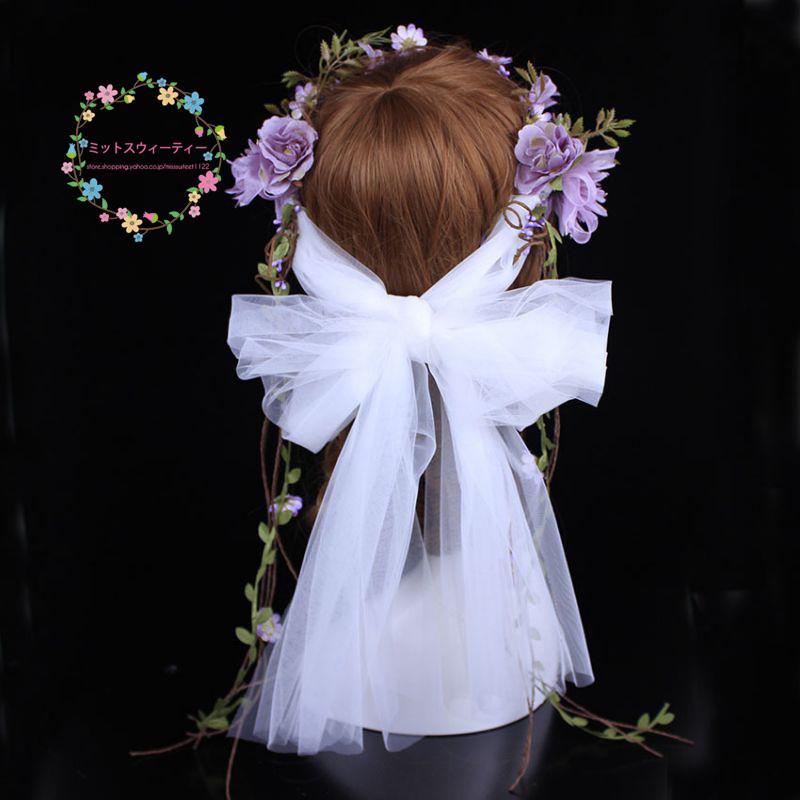 花冠 大きいリボン ウェディング ヘッドドレス 花かんむり 造花 髪飾り