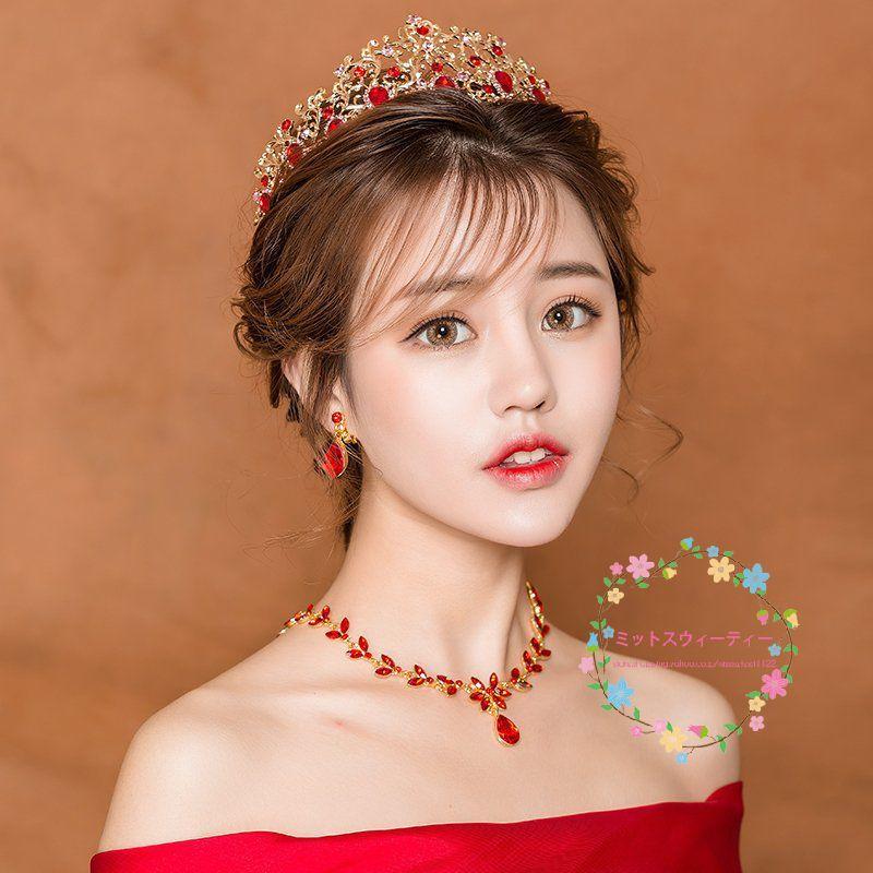 ティアラ ネックレス イヤリング セット 結婚式 クラウン 髪飾り 花嫁