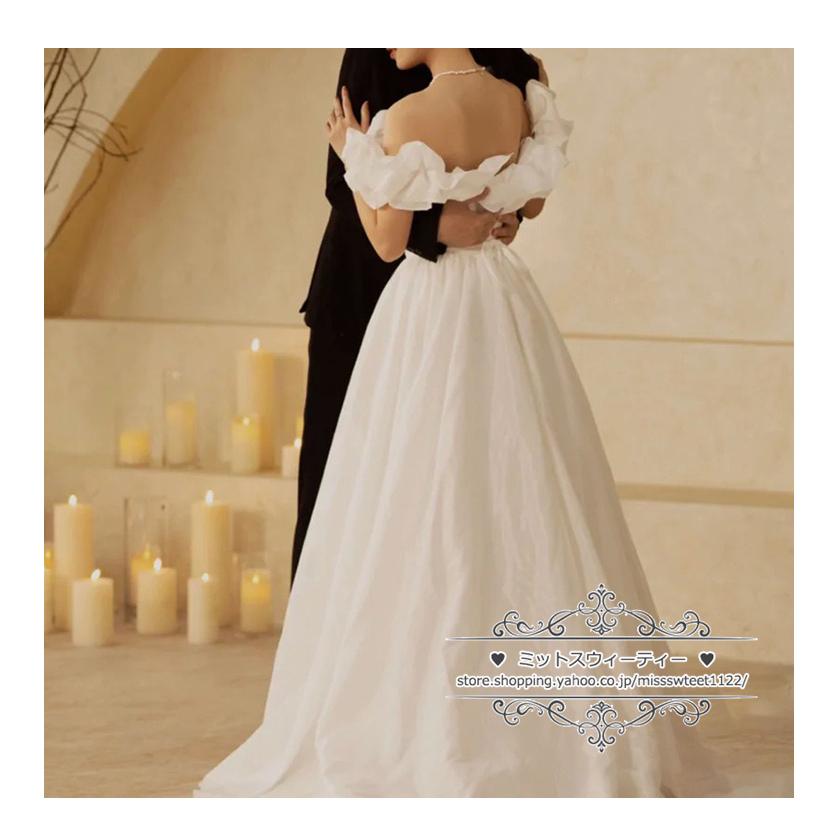 ウェディングドレス 二次会 結婚式 オフホワイト ブライダル サテン