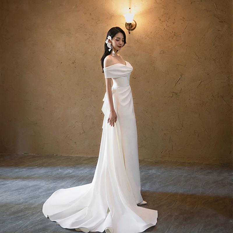 ウェディングドレス 二次会 結婚式 ブライダル ロングドレス サテン