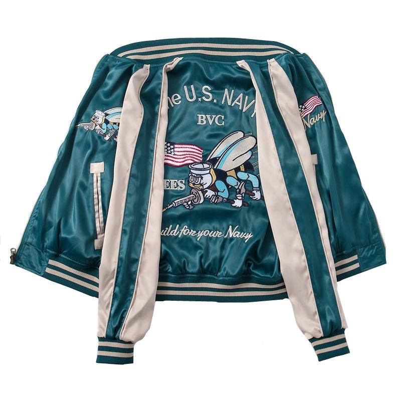 ヨコスカ] 男女兼用 US・NAVY刺繍マーク スカジャン リバーシブル