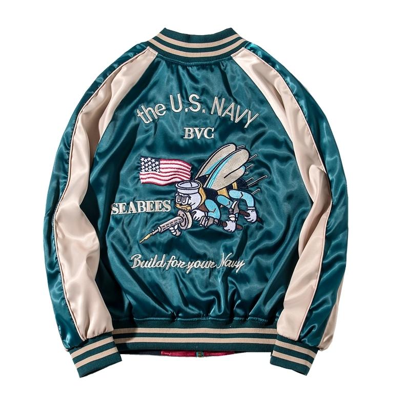 ヨコスカ] 男女兼用 US・NAVY刺繍マーク スカジャン リバーシブル