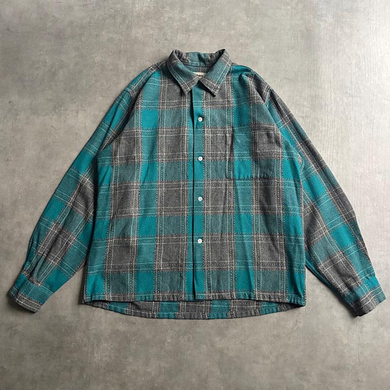 50-60'S PURITAN Open Collar Box Check Shirts 15/BLUE,GRAY 50-60