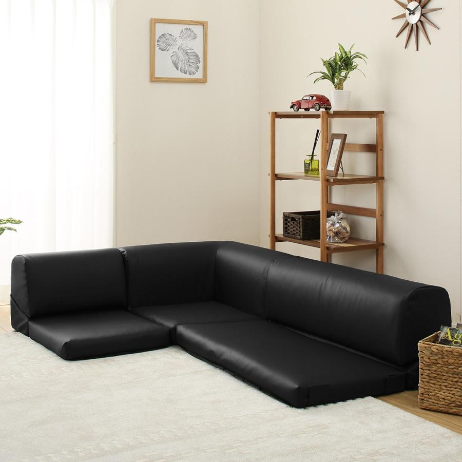 ニトリ（NITORI） ポケット付きロータイプコーナーソファ3点セット 3人