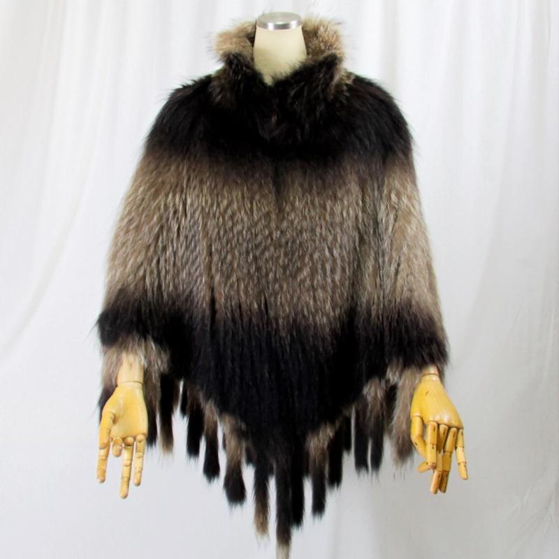毛皮/アメリカンラクーン/ファー ポンチョ ケープ マント リアルファー