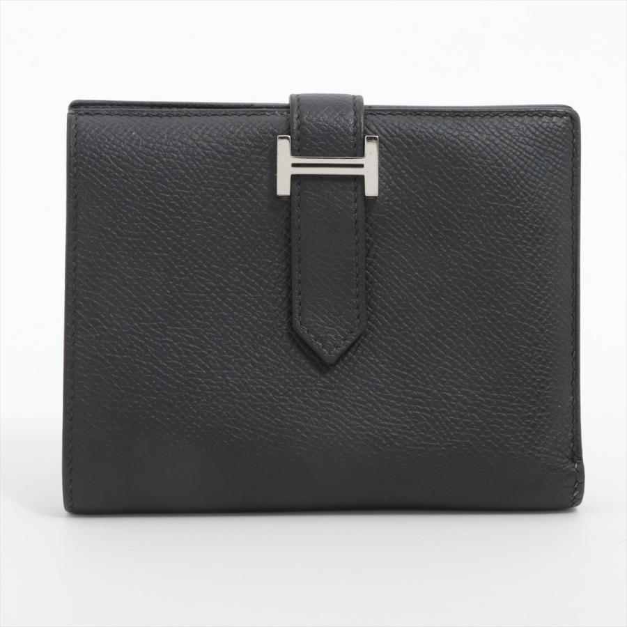 HERMES（エルメス） ベアンコンパクト 財布 ブラック シルバー金具 Y