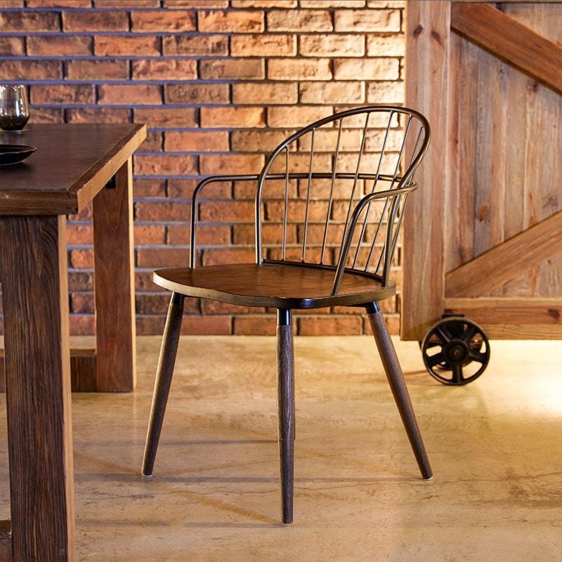 ダイニングチェア 椅子 木製椅子 肘付き 無垢 スチール
