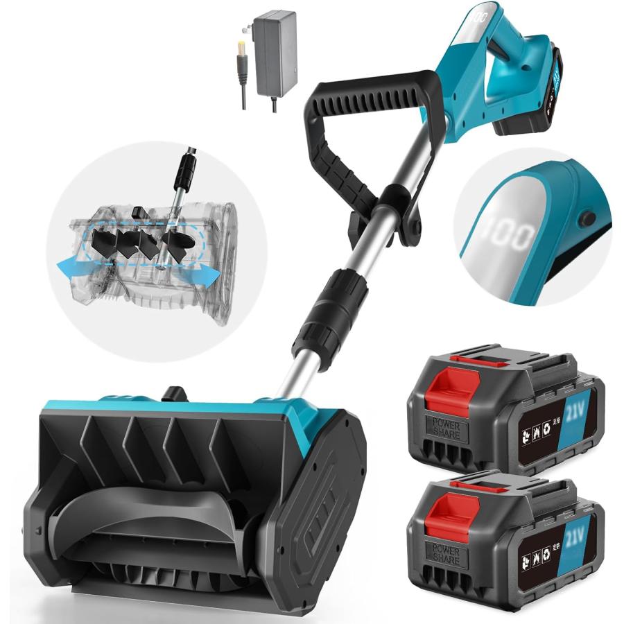 電動除雪機 除雪方向を45度調整できる コードレス折畳み雪掻き 伸縮式