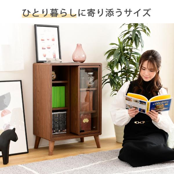 本棚 スライド ラック リビングキャビネット 木製 ガラス扉
