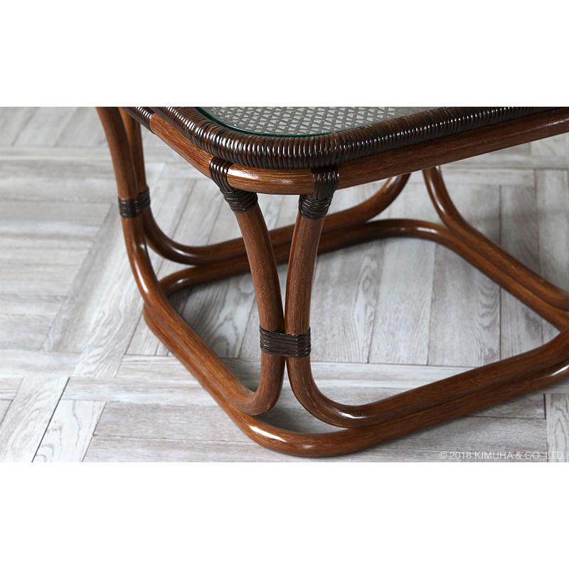 サイドテーブル ラタンテーブル 手編み ガラステーブル 55cm 籐