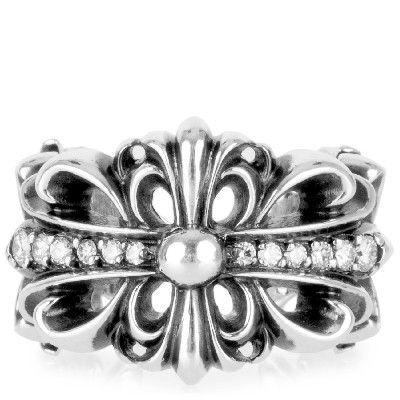 CHROME HEARTS DOUBLE FLORAL CROSS RING PAVE DIAMOND クロムハーツ