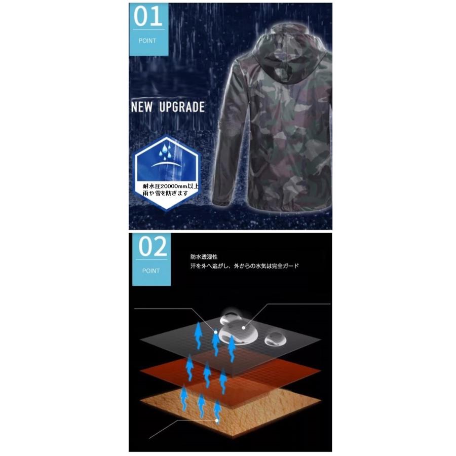 カッパ 上下セット 迷彩 男女兼用 耐水圧20000mm以上 M-XXXL メッシュ