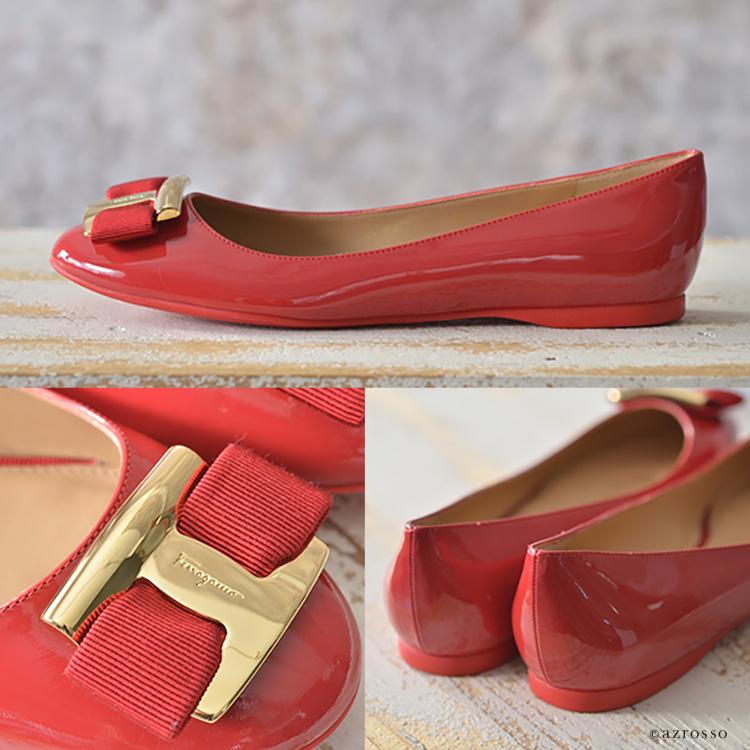 FERRAGAMO（フェラガモ） エナメル レッド パンプス リボン 25.5cm