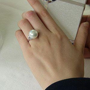 パール 指輪 真珠 リング 南洋白蝶真珠 ダイヤモンド ホワイトグリーン