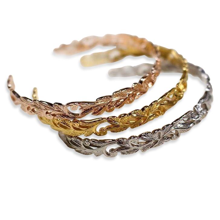 ハワイアンジュエリー バングル 選べる 3カラー 透かし彫りデザイン