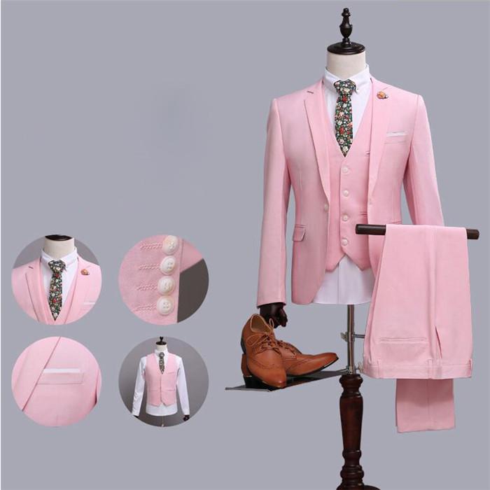 メンズスーツ ピンクスーツ 1ツボタン スリムスーツ ビジネススーツ