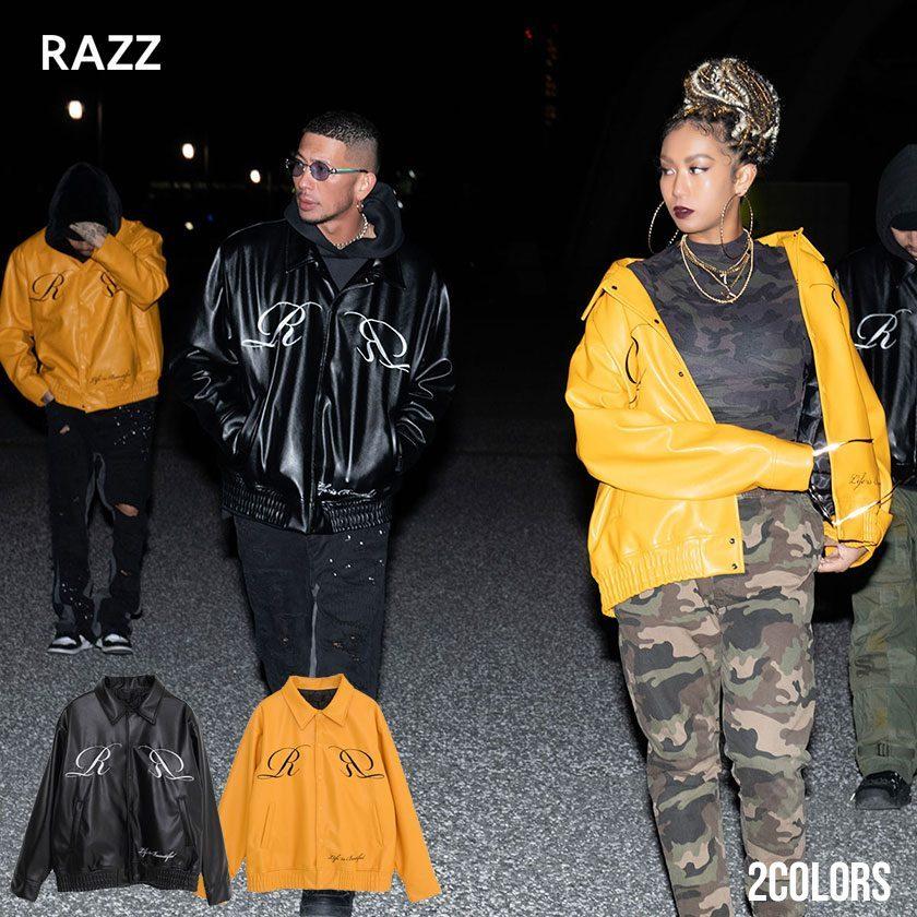 RAZZIS スタジャン メンズ レディース ブルゾン 刺繍 PUレザー